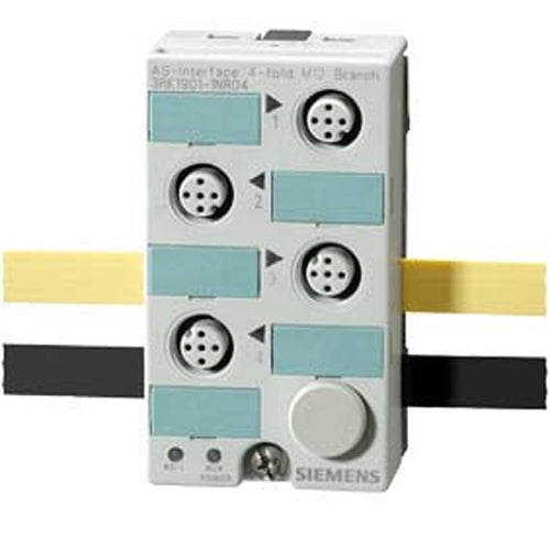Siemens 3RK1901-1NR04, AS-Interface 4-Fold M12 feeder U_ASI and Uaux, 4 x M12 Socket IP67 Delivery Incl. Mounting Plate