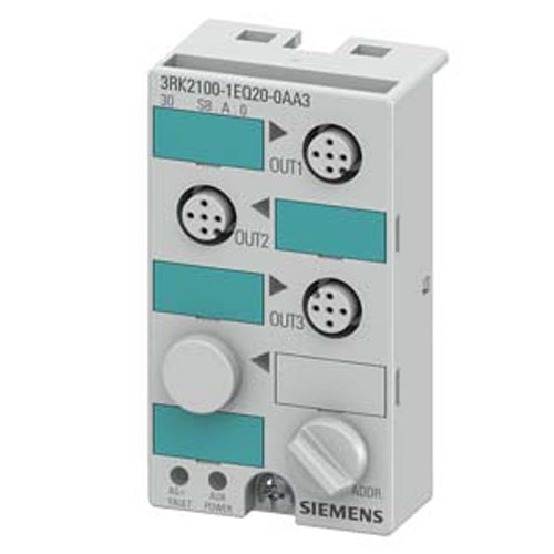 Siemens 3RK2100-1EQ20-0AA3, AS-i Compact Module K45 Digital A/B Slave, 3DQ, IP67 3 x Output, 1 A 24 V DC 3 x M12 Socket Mounting Plate 3RK1901-2EA00 or 3RK1901-2DA00 is to be Ordered Separately