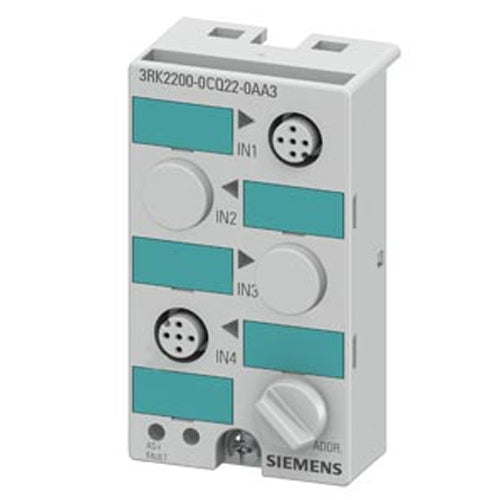 Siemens 3RK2200-0CQ22-0AA3, AS-i Compact Module K45 Digital A/B Slave, 4 DI, IP67 2 x 2 Inputs, Maximum 200 mA 2 x M12 Sockets with Y Assignment Mounting Plate 3RK1901-2EA00 or 3RK1901-2DA00 is to be Ordered Separately