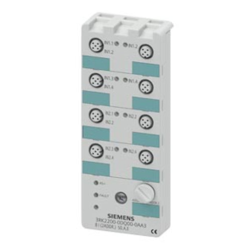 Siemens 3RK2200-0DQ00-0AA3, AS-i Compact Module K60 Digital A/B Device, 8 DI, IP67, 8 x Input, Maximum 200 mA 8 x M12 Socket Y-II Assignment Mounting Plate 3RK1901-0CA00 Must be Ordered Separately