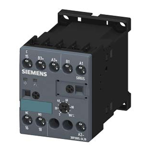 Siemens 3RP2005-1AQ30, Timing Relay, Electronic Multifunction, 8 Functions 1 Change-Over Contact 24 V AC/DC, 100 to 127 V AC at 50/60 Hz AC 0.05 s to 100 h Overall width 45 mm Screw Terminal