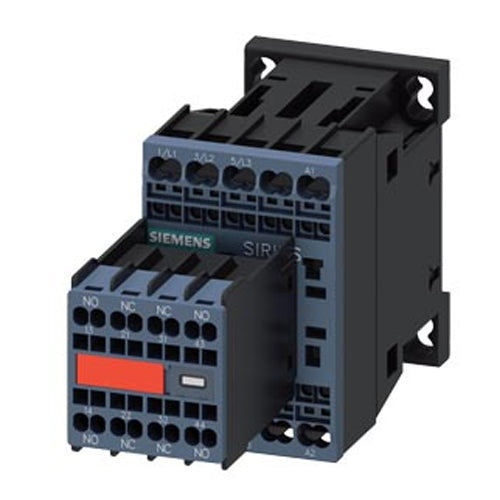Siemens 3RT2017-2AK64-3MA0, Power Contactor, AC-3e/AC-3, 12 A, 5.5 kW / 400 V, 3-Pole, 110 V AC, 50 Hz / 120 V, 60 Hz, Auxiliary Contacts: 2 NO + 2 NC, Spring-Loaded Terminal, Size: S00, Captive Auxiliary Switch