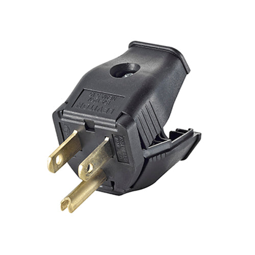 Leviton 3W101-E, Straight Blade Plug, Clamptite Hinged Design, Residential Grade, 15A 125V, NEMA 5-15P, 2-Pole, 3-Wire, Grounding, Black