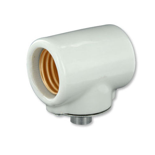 Leviton 4010, Glazed Porcelain Lampholder, Medium Base, One-Piece, Keyless, Incandescent, Side Outlet Twin, Single Circuit, Dual Socket, White