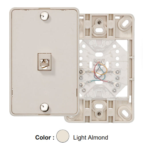 Leviton 40214-T, Telephone Wall Phone Jack Wallplate, 6P4C, Screw Terminal, Plastic with Plastic Base, Light Almond
