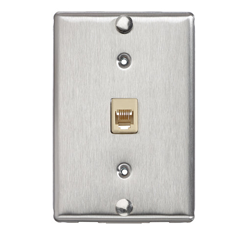 Leviton 40226-S, Telephone Wall Phone Jack Wallplate, 6P6C, Screw Terminal, Stainless Steel with Metal Base
