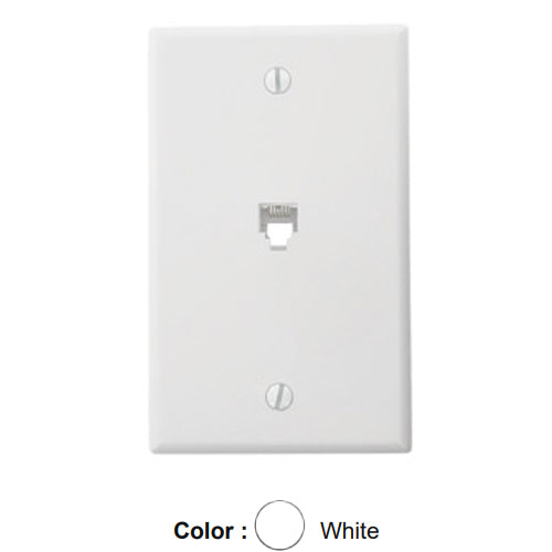 Leviton 40238-W, Standard Telephone & Video Wallplate, Wall Jack, 6P6C, Screw Terminals, White, 2 Packs