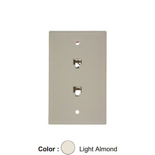 Leviton 40244-T, Standard Telephone & Video Wallplate, Wall Jack, 6P4C+6P4C, Screw Terminals, Light Almond