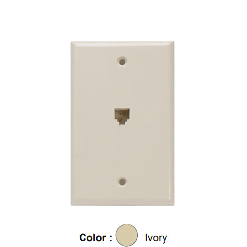 Leviton 40249-I, Standard Telephone & Video Wallplate, Wall Jack, 6P4C, Screw Terminals, Ivory, 2 Packs