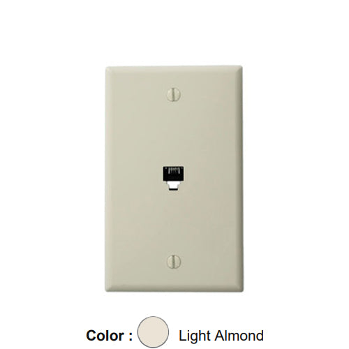 Leviton 40249-T, Standard Telephone & Video Wallplate, Wall Jack, 6P4C, Screw Terminals, Light Almond, 2 Packs