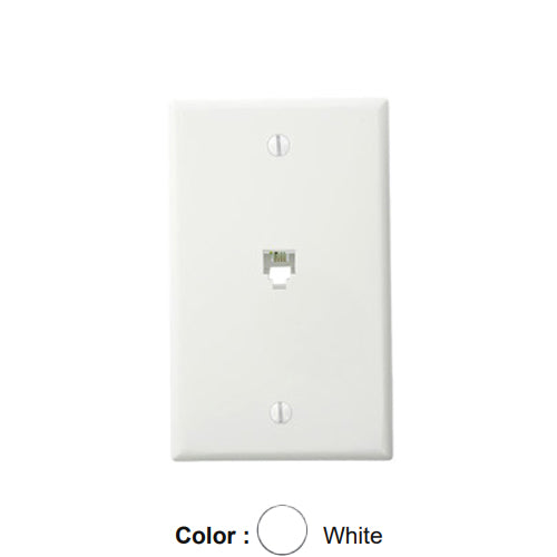 Leviton 40249-W, Standard Telephone & Video Wallplate, Wall Jack, 6P4C, Screw Terminals, White, 2 Packs