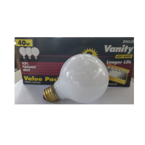 Philips 515249, 40G25/W/3PK, 40W Decorative Globe G25 White, 120V, E26 Medium Base Incandescent Bulb