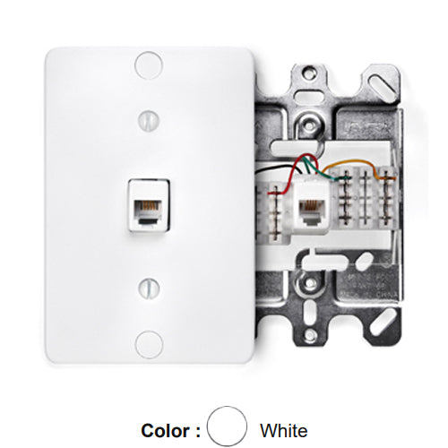 Leviton 40253-W, Telephone Wall Phone Jack Wallplate, 110-Style, 6P4C Quick-Connect, Plastic with Metal Base, White