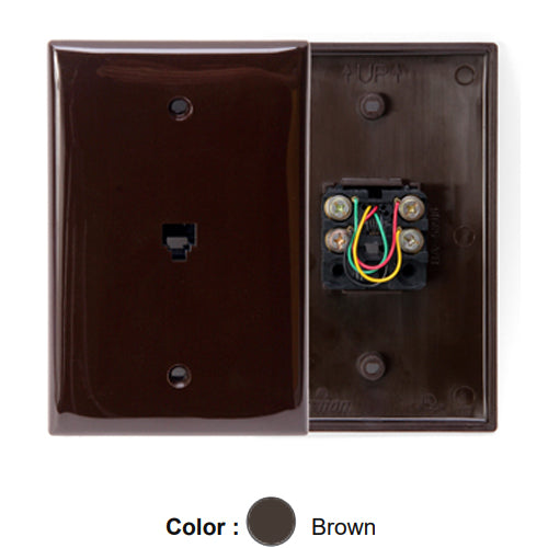 Leviton 40539-PMB, Midway Telephone & Video Wallplate, Wall Jack, 6P4C, Nylon, Screw Terminals, Brown, 2 Packs