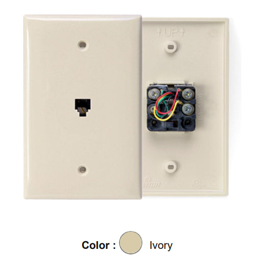 Leviton 40539-PMI, Midway Telephone & Video Wallplate, Wall Jack, 6P4C, Nylon, Screw Terminals, Ivory, 2 Packs
