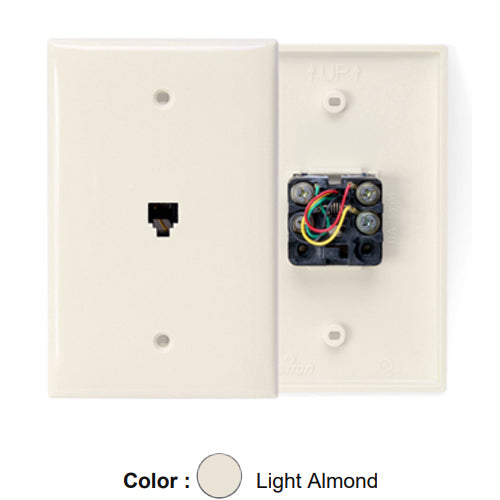 Leviton 40539-PMT, Midway Telephone & Video Wallplate, Wall Jack, 6P4C, Nylon, Screw Terminals, Light Almond, 2 Packs