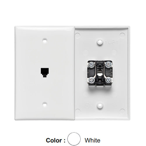 Leviton 40539-PMW, Midway Telephone & Video Wallplate, Wall Jack, 6P4C, Nylon, Screw Terminals, White, 2 Packs