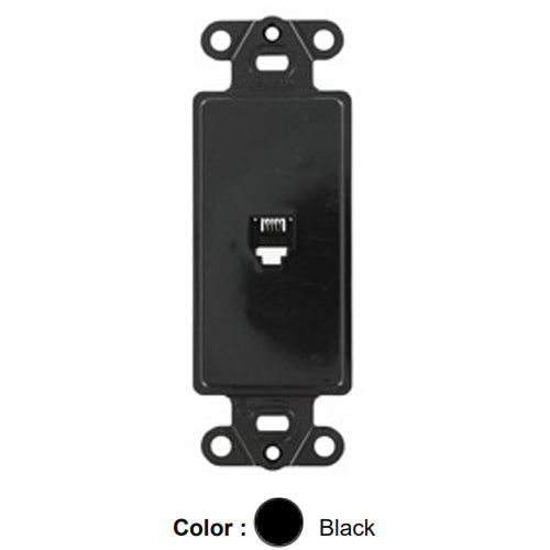 Leviton 40649-E, Decora Telephone and Video Insert with 6P4C Wall Jack, Screw Terminals, Black