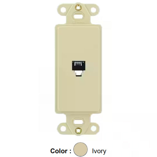 Leviton 40649-I, Decora Telephone and Video Insert with 6P4C Wall Jack, Screw Terminals, Ivory