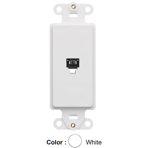 Leviton 40649-W, Decora Telephone and Video Insert with 6P4C Wall Jack, Screw Terminals, White