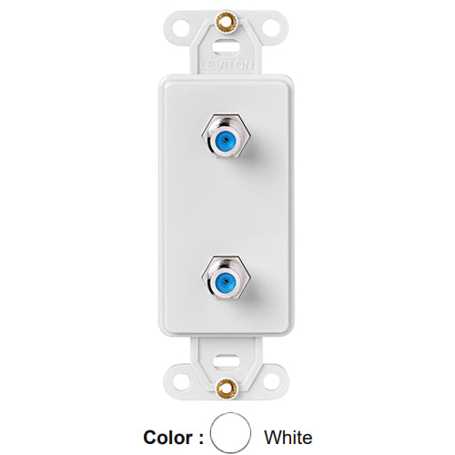 Leviton 40682-W, Decora Telephone and Video Insert with Two F-Connector Wall Jacks, Screw Terminals, White