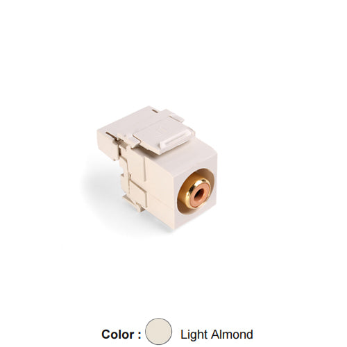 Leviton 40735-ROT, RCA 110-Termination QuickPort Connector, Orange Barrel, Light Almond Housing