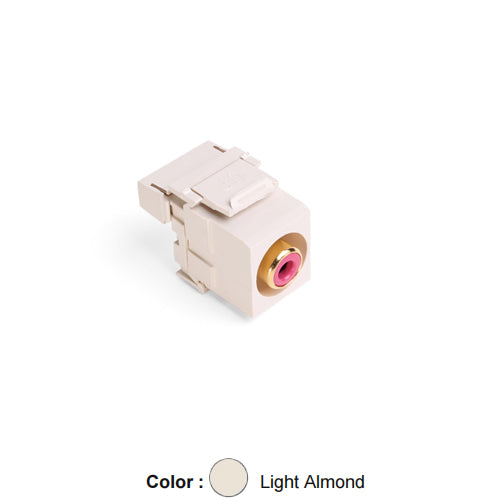 Leviton 40735-RRT, RCA 110-Termination QuickPort Connector, Red Barrel, Light Almond Housing