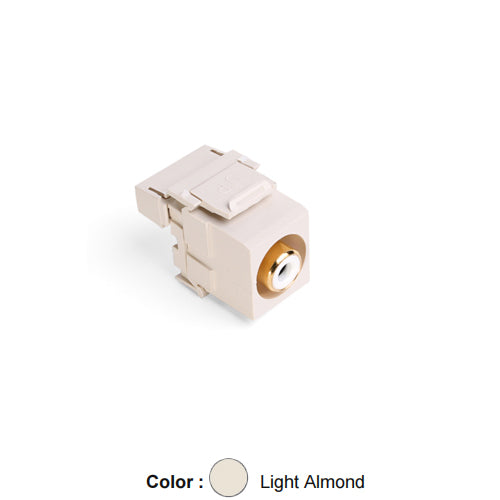 Leviton 40735-RWT, RCA 110-Termination QuickPort Connector, White Barrel, Light Almond Housing