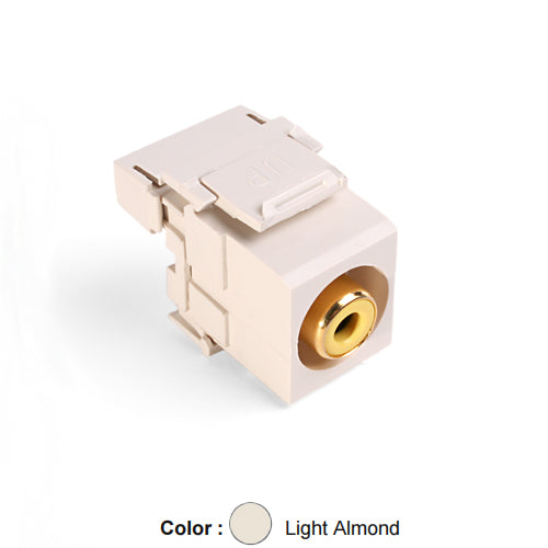 Leviton 40735-RYT, RCA 110-Termination QuickPort Connector, Yellow Barrel, Light Almond Housing