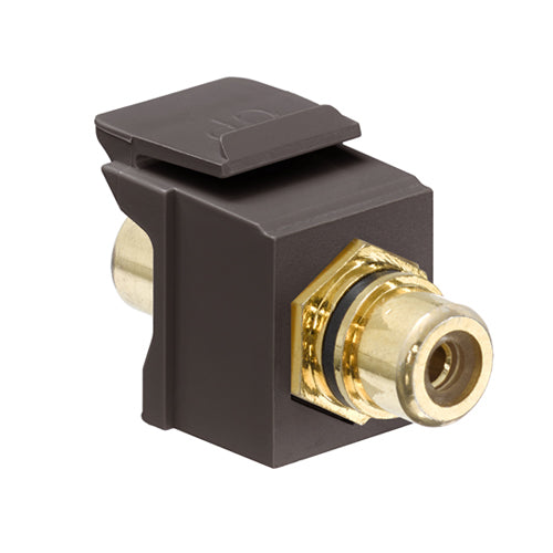 Leviton 40830-BBE, RCA Feedthrough Quickport Connector, Gold-Plated, Black Stripe, Brown Housing