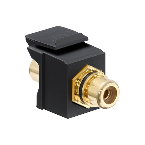 Leviton 40830-BEE, RCA Feedthrough Quickport Connector, Gold-Plated, Black Stripe, Black Housing