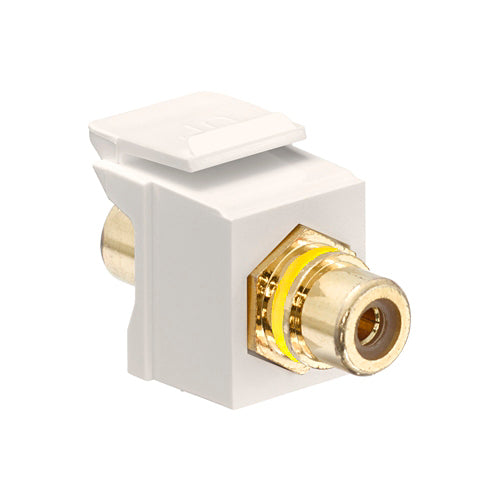 Leviton 40830-BTY, RCA Feedthrough Quickport Connector, Gold-Plated, Yellow Stripe, Light Almond Housing