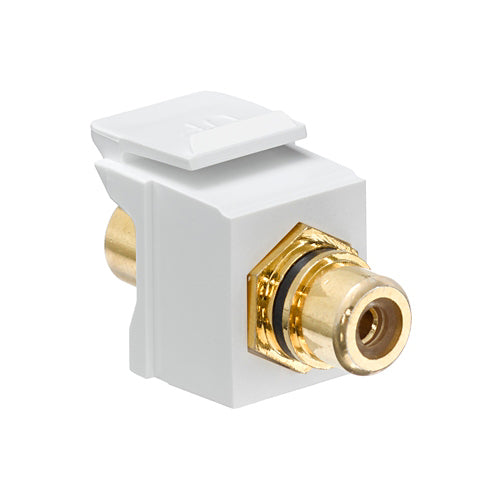 Leviton 40830-BWE, RCA Feedthrough Quickport Connector, Gold-Plated, Black Stripe, White Housing