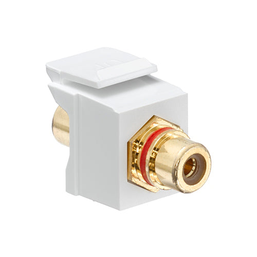 Leviton 40830-BWR, RCA Feedthrough Quickport Connector, Gold-Plated, Red Stripe, White Housing