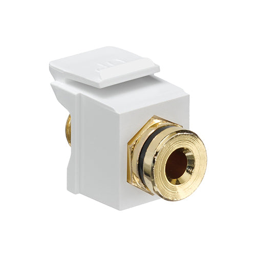 Leviton 40837-BWE, Banana Jack Quickport Coupler, Gold-Plated, Black Stripe, White Housing