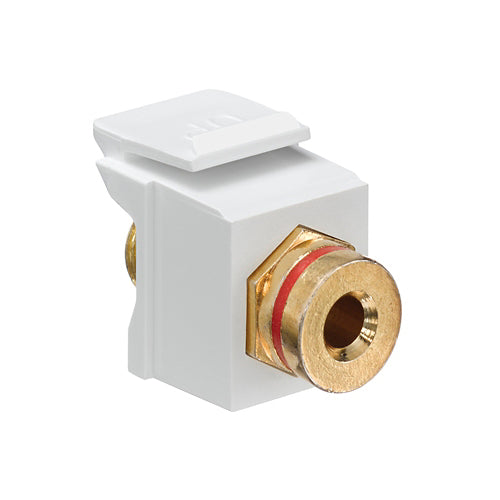 Leviton 40837-BWR, Banana Jack Quickport Coupler, Gold-Plated, Red Stripe, White Housing