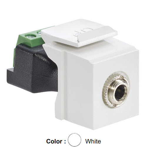 Leviton 40839-SWS, 3.5mm Stereo Quickport Jack, Female to Screw Terminal, White Housing