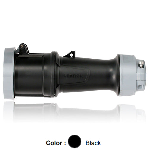 Leviton 560C5WLEV, LEV Series North American-Rated IEC 60309-1 & 60309-2 Pin & Sleeve Connector with Standard Clamp, Industrial Grade, 3-Phase, 60A 347/600V, 4-Pole, 5-Wire, IP66/IP67/IP68/IP69K, Watertight, Black