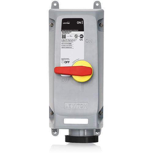 Leviton 560MI5WLEV, LEV Series North American-Rated IEC 60309-1 & 60309-2 Pin & Sleeve Mechanical Interlock, Industrial Grade, 3-Phase, 60A 347/600V, 4-Pole, 5-Wire, IP66/IP67/IP68/IP69K, Watertight, Non-Fused, Black