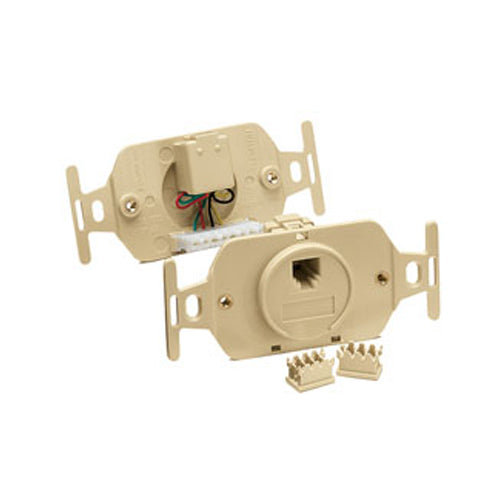 Leviton 41054-IDD, Round Telephone Wallplate Insert, 6P4C USOC, 110-Type Termination, Ivory