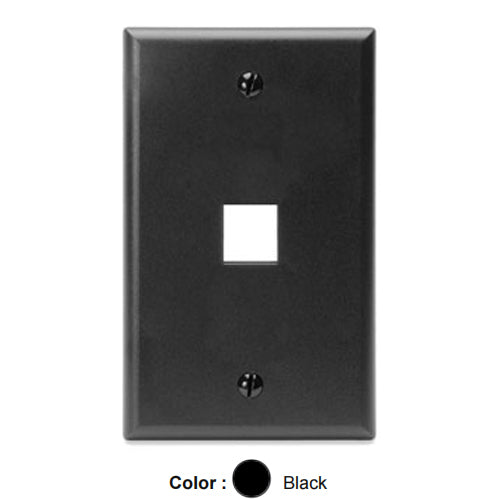 Leviton 41080-1EP, Quickport Single-Gang Wallplate, 1-Port, Flush Mount, Black, 3 Packs