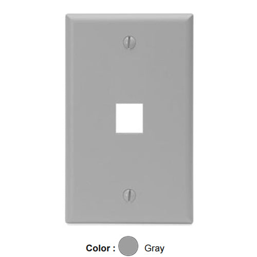 Leviton 41080-1GP, Quickport Single-Gang Wallplate, 1-Port, Flush Mount, Gray, 3 Packs
