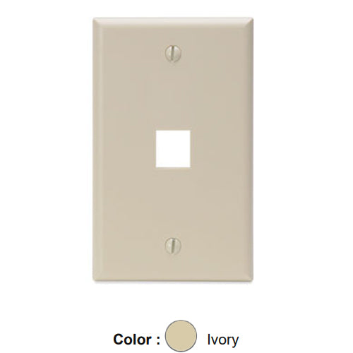 Leviton 41080-1IP, Quickport Single-Gang Wallplate, 1-Port, Flush Mount, Ivory, 2 Packs