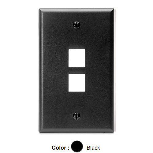Leviton 41080-2EP, Quickport Single-Gang Wallplate, 2-Port, Flush Mount, Black, 3 Packs