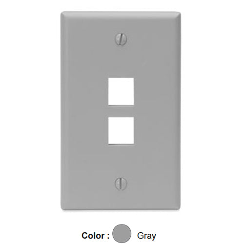 Leviton 41080-2GP, Quickport Single-Gang Wallplate, 2-Port, Flush Mount, Gray, 3 Packs