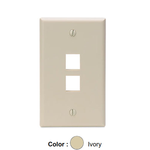 Leviton 41080-2IP, Quickport Single-Gang Wallplate, 2-Port, Flush Mount, Ivory, 2 Packs
