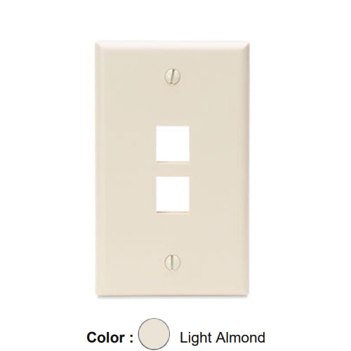 Leviton 41080-2TP, Quickport Single-Gang Wallplate, 2-Port, Flush Mount, Light Almond, 2 Packs