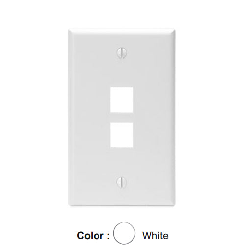 Leviton 41080-2WP, Quickport Single-Gang Wallplate, 2-Port, Flush Mount, White, 2 Packs