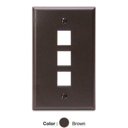 Leviton 41080-3BP, Quickport Single-Gang Wallplate, 3-Port, Flush Mount, Brown, 3 Packs