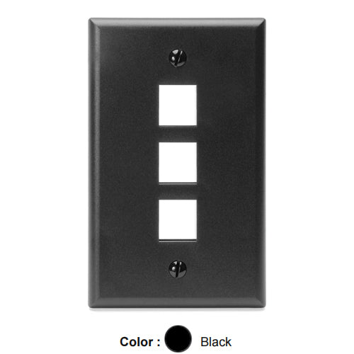 Leviton 41080-3EP, Quickport Single-Gang Wallplate, 3-Port, Flush Mount, Black, 3 Packs